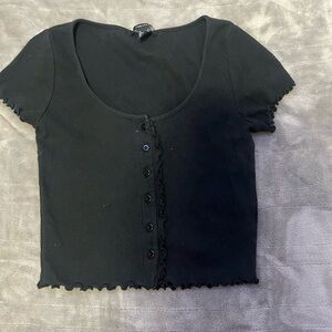 Black button up crop top